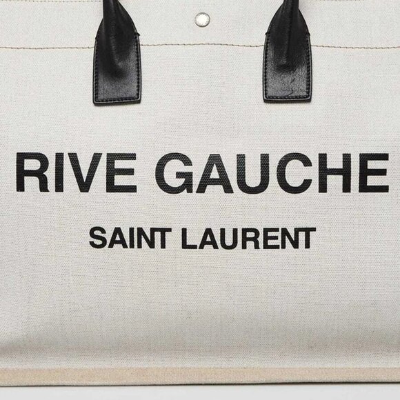 Yves Saint Laurent Natural Linen And Leather Rive Gauche Tote Bag - Picture 3 of 9